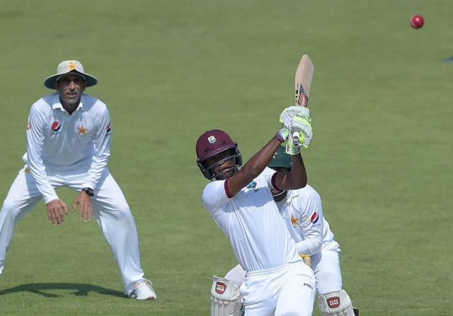 west indies 039 batsman kraigg brathwaite hits a boundary on the second day of the third and final test between pakistan and west indies at the sharjah cricket stadium in sharjah on october 31 2016 photo afp west indies 039 batsman kraigg brathwaite hits a boundary on the second day of the third and final test between pakistan and west indies at the sharjah cricket stadium in sharjah on october 31 2016 photo afp