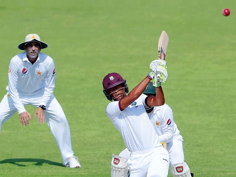 brathwaite s 95 kept pakistan at bay despite the bowlers running through west indies remaining top order photo afp