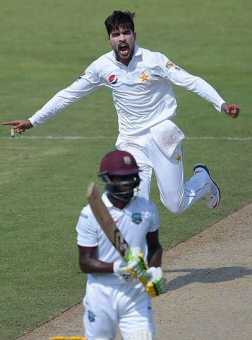 pakistani bowler mohammad amir celebrates after taking the wicket of west indies 039 batsman jermaine blackwood front on the second day of the third and final test between pakistan and west indies at the sharjah cricket stadium in sharjah on october 31 2016 photo afp pakistani bowler mohammad amir celebrates after taking the wicket of west indies 039 batsman jermaine blackwood front on the second day of the third and final test between pakistan and west indies at the sharjah cricket stadium in sharjah on october 31 2016 photo afp