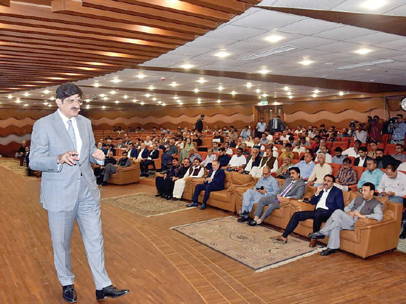 cm murad ali shah showcases development initiatives of ppp govt over the past 15 years at the sindh assembly auditorium photo express