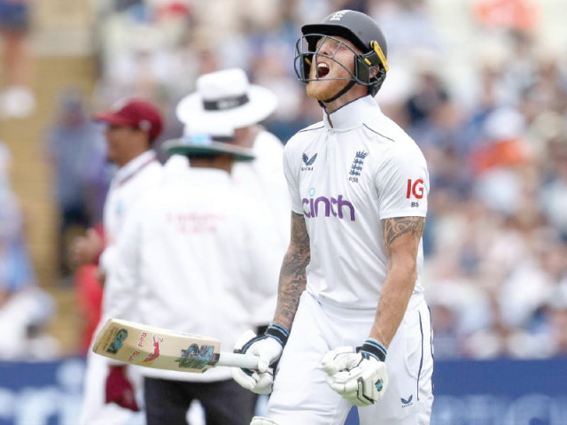 england s captain ben stokes reacts after being caught out for 54 on the second day of the third test against west indies at edgbaston on saturday photo afp england s captain ben stokes reacts after being caught out for 54 on the second day of the third test against west indies at edgbaston on saturday photo afp