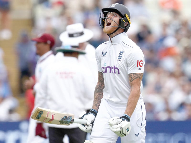 england s captain ben stokes reacts after being caught out for 54 on the second day of the third test against west indies at edgbaston on saturday photo afp