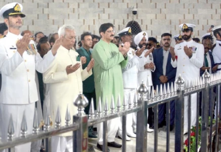 sindh chief minister syed murad ali shah and governor nehal hashmi offer fateha at mazar e quaid photo jalal qureshi express