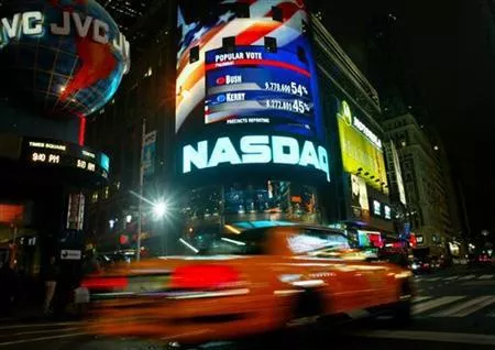 early projections in the united states presidential election by cnn are projected on the nasdaq screen in new york 039 s time square november 2 2004 reuters shannon stapleton us election early projections in the united states presidential election by cnn are projected on the nasdaq screen in new york 039 s time square november 2 2004 reuters shannon stapleton us election