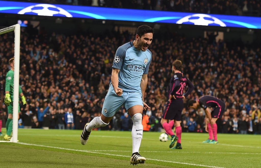 ilkay gundogan celebrates scoring his team 039 s first goal at the etihad stadium in manchester on november 1 2016 photo afp