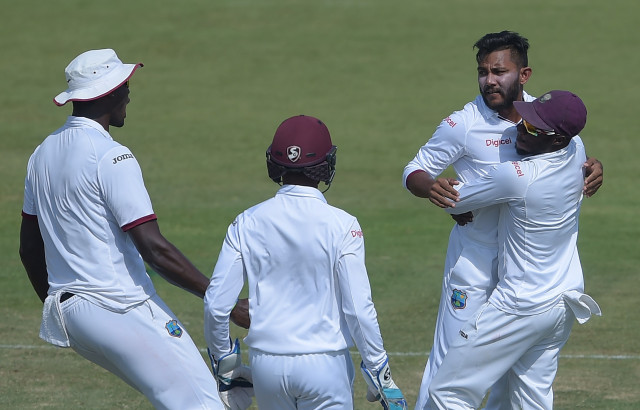 west indies 039 spinner devendra bishoo 2nd r celebrates with teammates after taking the wicket of pakistani batsman sarfraz ahmed unseen on the fourth day of the third and final test between pakistan and the west indies at the sharjah cricket stadium in sharjah on november 2 2016 photo afp west indies 039 spinner devendra bishoo 2nd r celebrates with teammates after taking the wicket of pakistani batsman sarfraz ahmed unseen on the fourth day of the third and final test between pakistan and the west indies at the sharjah cricket stadium in sharjah on november 2 2016 photo afp