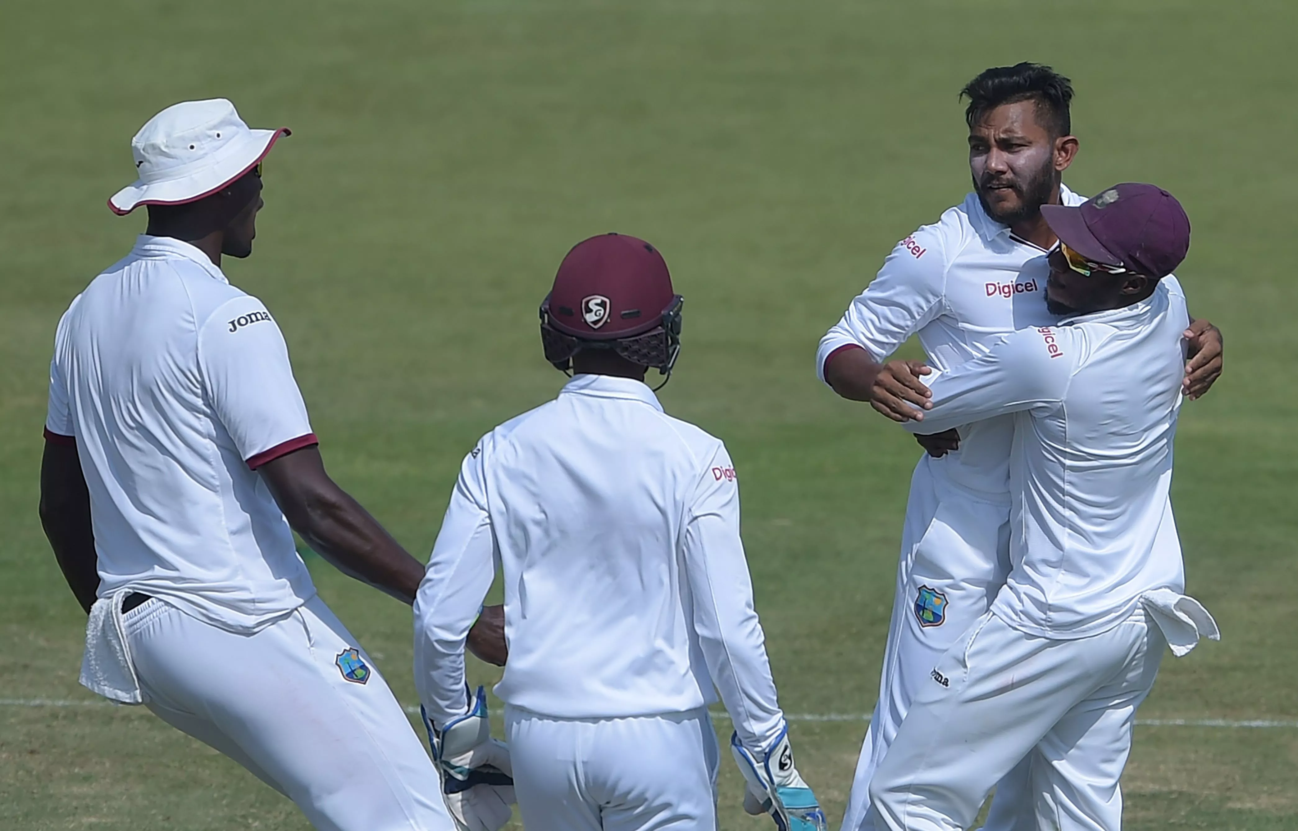 west indies 039 spinner devendra bishoo 2nd r celebrates with teammates after taking the wicket of pakistani batsman sarfraz ahmed unseen on the fourth day of the third and final test between pakistan and the west indies at the sharjah cricket stadium in sharjah on november 2 2016 photo afp west indies 039 spinner devendra bishoo 2nd r celebrates with teammates after taking the wicket of pakistani batsman sarfraz ahmed unseen on the fourth day of the third and final test between pakistan and the west indies at the sharjah cricket stadium in sharjah on november 2 2016 photo afp
