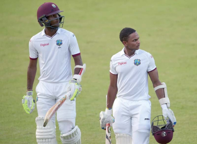 brathwaite and dowrich took west indies to 114 5 at stumps just 39 runs short of the target and their first win on the tour photo afp brathwaite and dowrich took west indies to 114 5 at stumps just 39 runs short of the target and their first win on the tour photo afp
