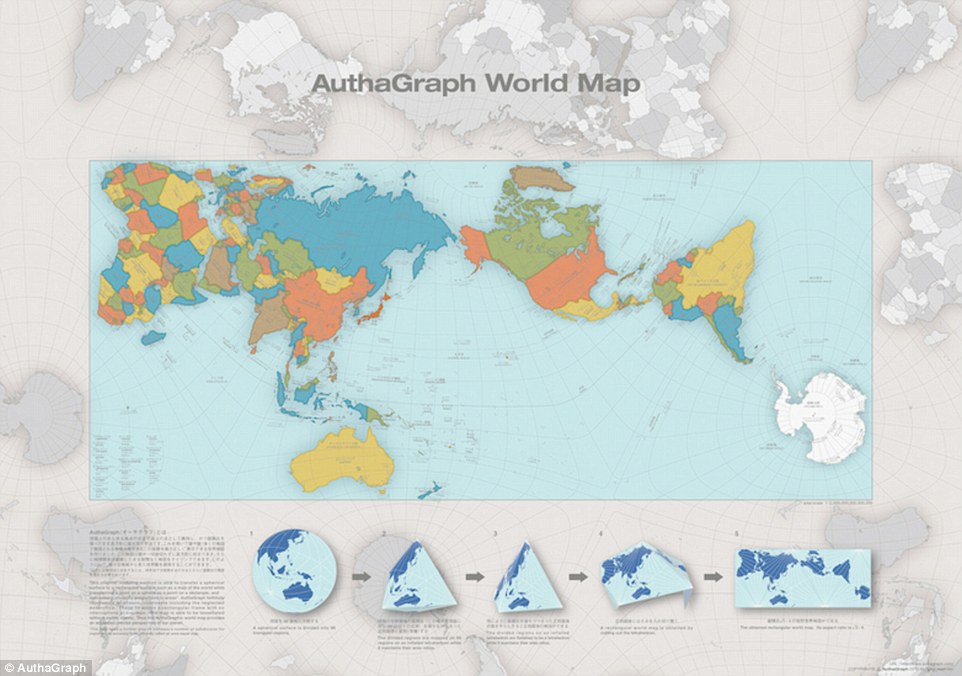 you can also purchase the authagraph world map from narukawa 039 s website which is w841mm h594mm full color and silver print and available in both english and japanese although the map appears to give each land mass and seas the space it deserves it still is not perfect photo authagraph