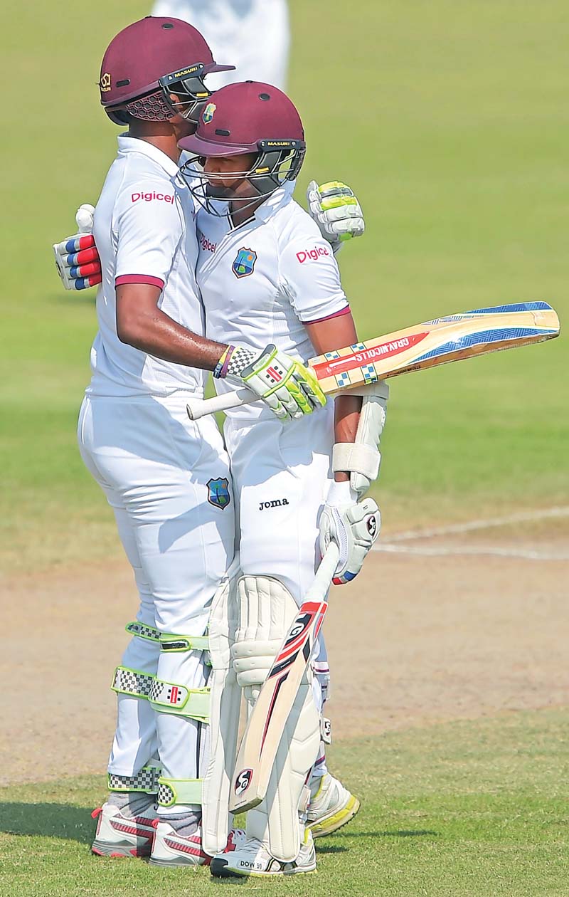 brathwaite was the star of the show in the second innings as well as becoming the first ever opening batsman to go unbeaten in both innings of a test photo afp