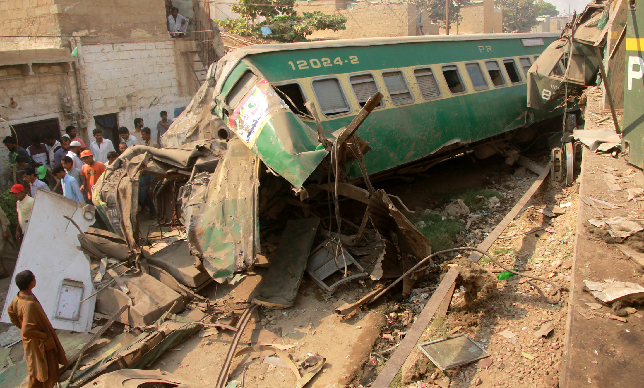 wreckage of the damaged locomotive after two rains collided in karachi on thursday photo athar khan express