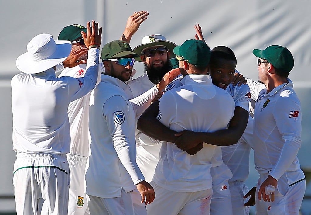 kagiso rabada celebrates with teammates at the waca ground in perth photo reuters david gray