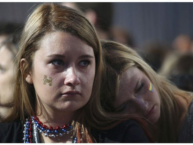 a supporter of democratic us presidential nominee hillary clinton reacts at the election night rally in new york us november 9 2016 photo reuters