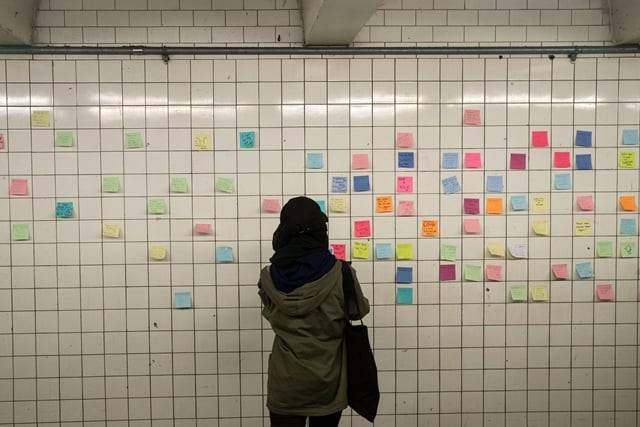 artist matthew chavez who goes by 039 levee 039 created the 039 subway therapy 039 wall to offer new yorkers a chance to write down their feelings in the wake of the presidential election photo afp artist matthew chavez who goes by 039 levee 039 created the 039 subway therapy 039 wall to offer new yorkers a chance to write down their feelings in the wake of the presidential election photo afp