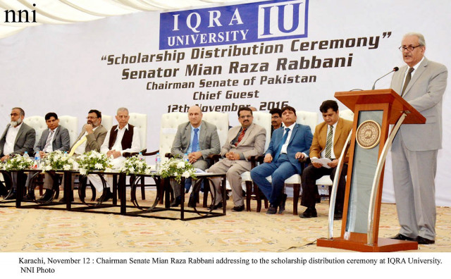 chairman senate mian raza rabbani addressing to the scholarship distribution ceremony at iqra university photo nni chairman senate mian raza rabbani addressing to the scholarship distribution ceremony at iqra university photo nni