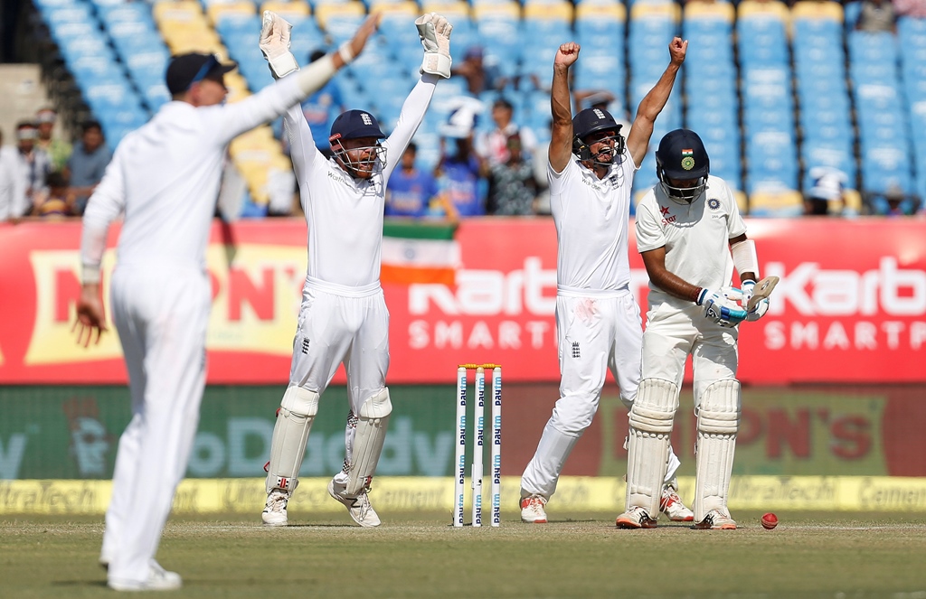 england players successfully appeal for india 039 s cheteshwar pujara 039 s r dismissal photo reuters amit dave