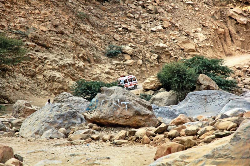 due to the rough dry terrain of the uneven and rocky hills it took more than two hours for the first edhi ambulance to reach the blast site photo athar khan express