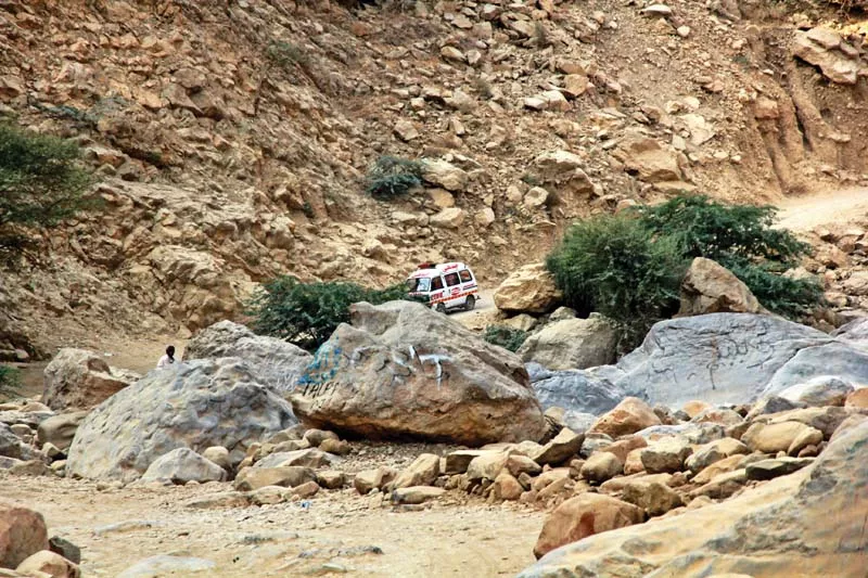 due to the rough dry terrain of the uneven and rocky hills it took more than two hours for the first edhi ambulance to reach the blast site photo athar khan express due to the rough dry terrain of the uneven and rocky hills it took more than two hours for the first edhi ambulance to reach the blast site photo athar khan express