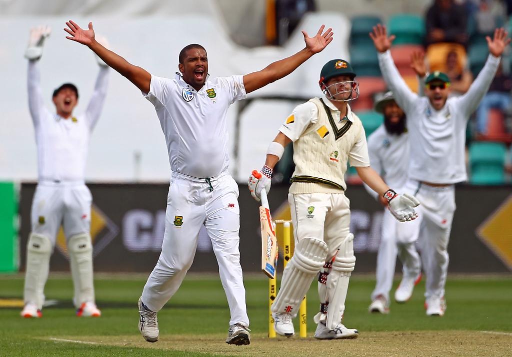 vernon philander appeals for leg before to dismiss david warner photo reuters david gray