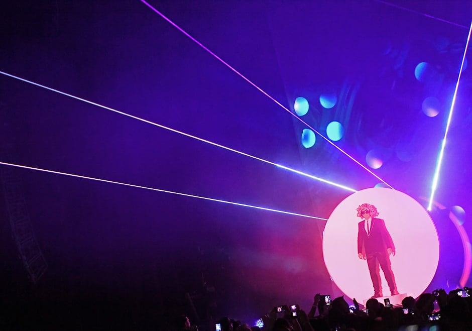 musician neil tennant of pet shop boys performs onstage at the theater at madison square garden photo afp