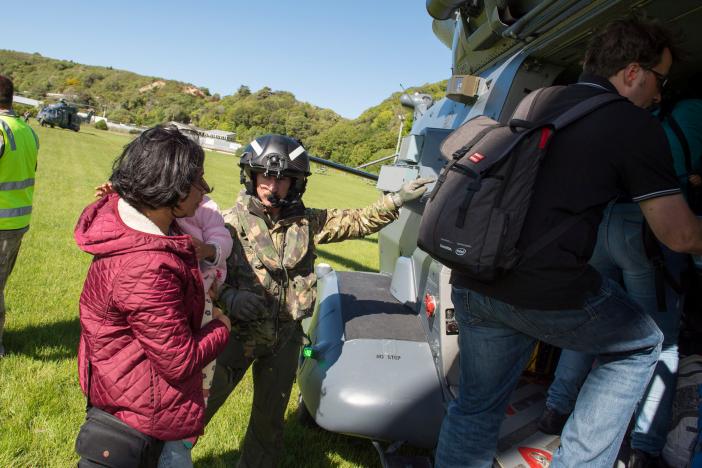 a royal new zealand air force nh90 helicopter arrives in kaikoura on the south island of new zealand november 15 2016 to evacuate those stranded following the recent earthquakes sgt sam shepherd courtesy of royal new zealand defence force handout via reuters