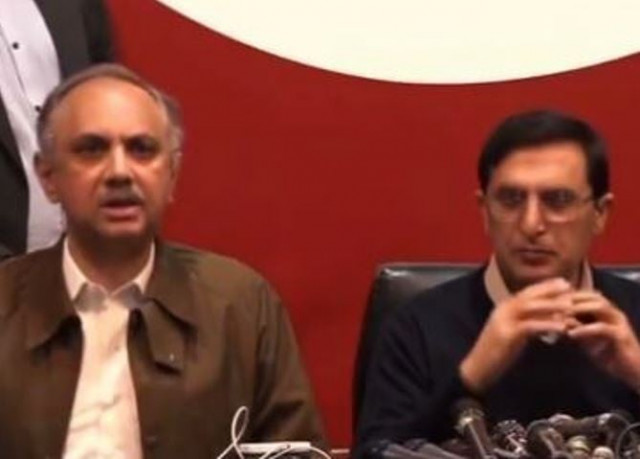 pti leader omar ayub khan speaking at a press conference alongside pti s former chairman barrister gohar ali khan in islamabad on february 28 2024 photo screengrab pti leader omar ayub khan speaking at a press conference alongside pti s former chairman barrister gohar ali khan in islamabad on february 28 2024 photo screengrab