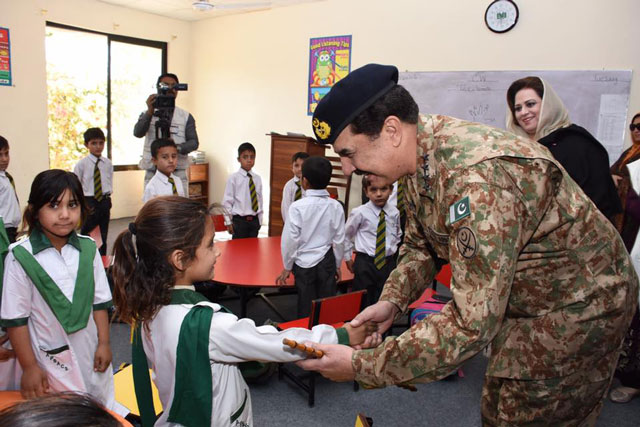 chief of army staff general raheel sharif shakes hands with a student of newly opened army public school in wana south wazirstan agency on tuesday november 15 2016 photo ispr