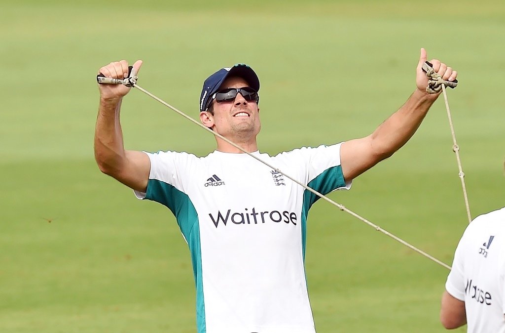 alastair cook during practice before the second of the five match test series against india photo afp