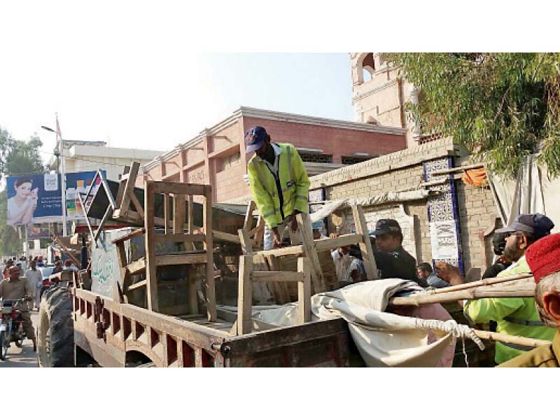 the anti encroachment drive will continue till the clearance of all the main roads streets and marketplace according to sukkur ssp amjad ahmed shaikh photo express