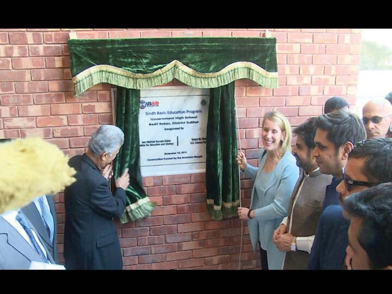 us consul general grace w shelton inaugurating the newly constructed building of a high school in rohri on wednesday photo express