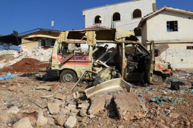 a damaged ambulance is pictured after an airstrike on the rebel held town of atareb in the countryside west of aleppo syria november 15 2016 photo reuters