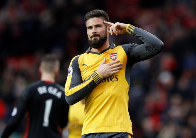 olivier giroud celebrates after the game against manchester united on november 19 2016 photo reuters olivier giroud celebrates after the game against manchester united on november 19 2016 photo reuters