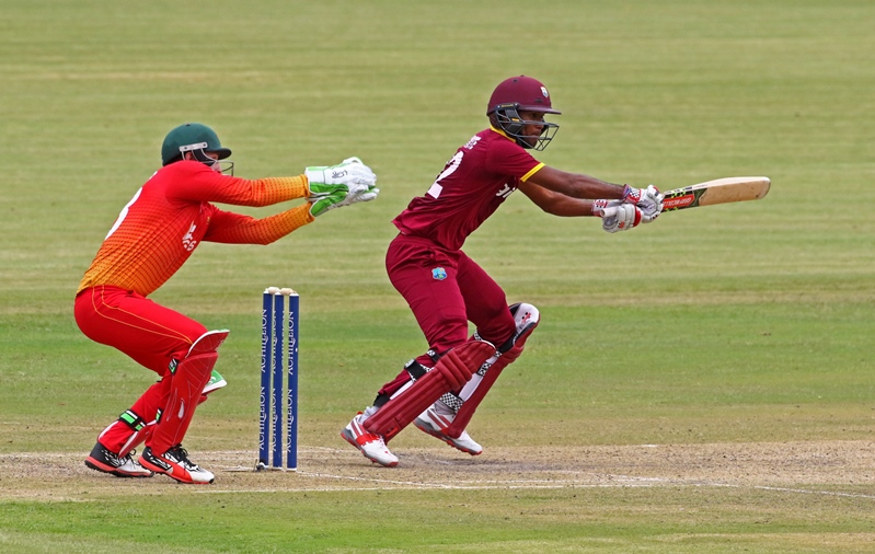 west indies batsman kraigg brathwaite r attempts to play a shot during the third tri nation one day international odi cricket match between zimbabwe and west indies at queens sports club in bulawayo on november 19 2016 photo afp