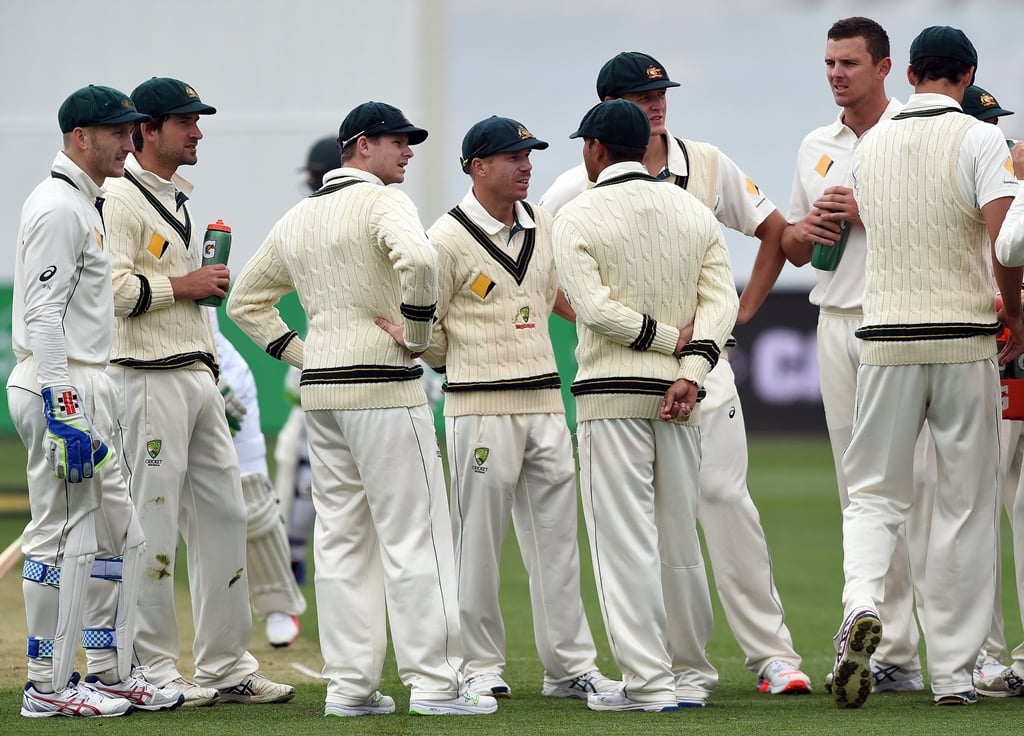 australian team during second test against south africa in hobart on november 14 2016 photo afp saeed khan