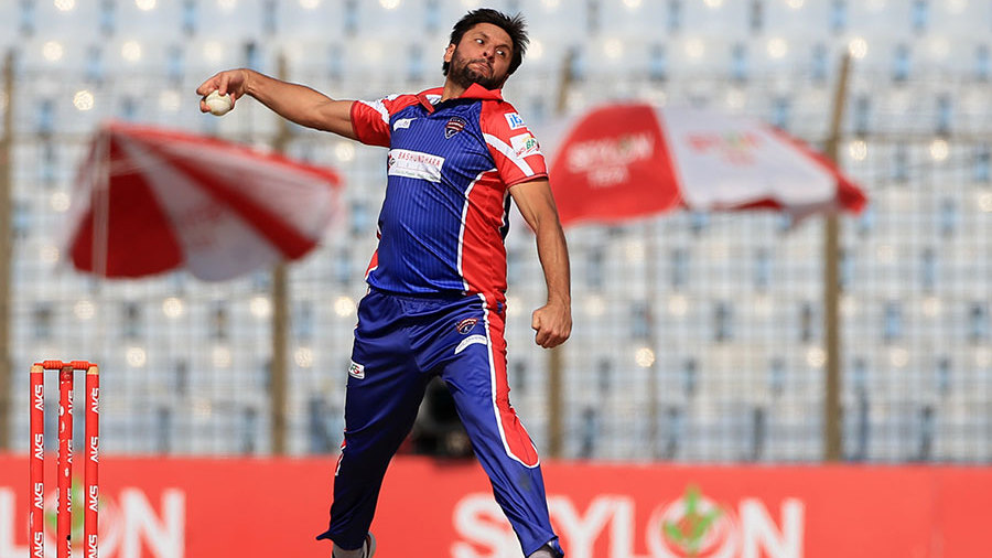 afridi playing for the rangpur riders claimed two wickets for 30 runs in chittagong on november 22 2016 photo courtesy bcb