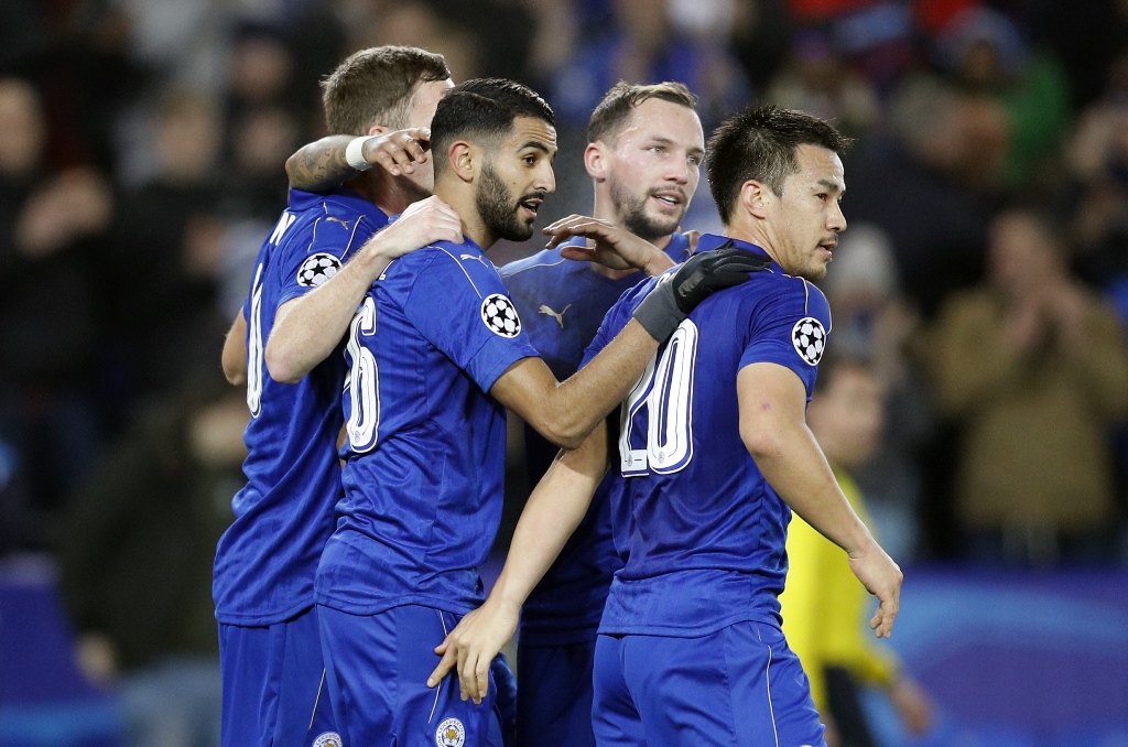 riyad mahrez celebrates scoring leicester 039 s second goal with teammates photo reuters darren staples