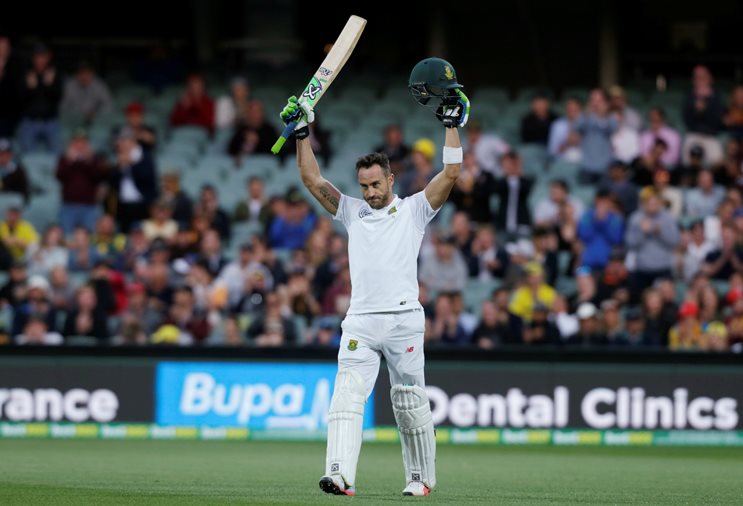 south africa 039 s captain faf du plessis celebrates his century during the first day of the third test match against australia in adelaide on november 24 2016 photo reuters
