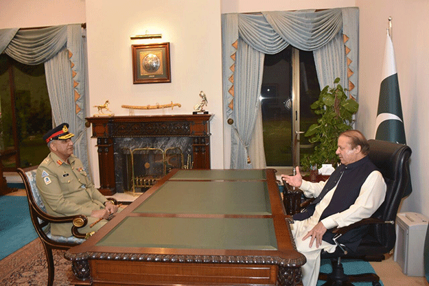 prime minister nawaz sharif meets lt gen qamar javed bajwa at pm house in islamabad on saturday photo pid