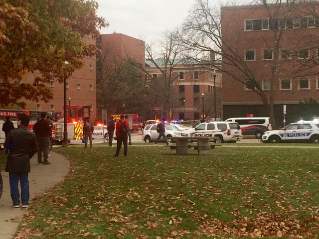 police cars fire trucks and ambulance are seen near the ohio state university campus where active shooter was reported photo twitter com thelantern