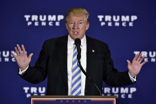 this file photo taken on october 22 2016 shows president elect donald trump during a campaign event at the eisenhower hotel in gettysburg pennsylvania photo afp