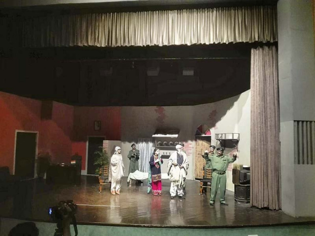 artistes perform in a play shehrag ka lahu at alhamra photo express