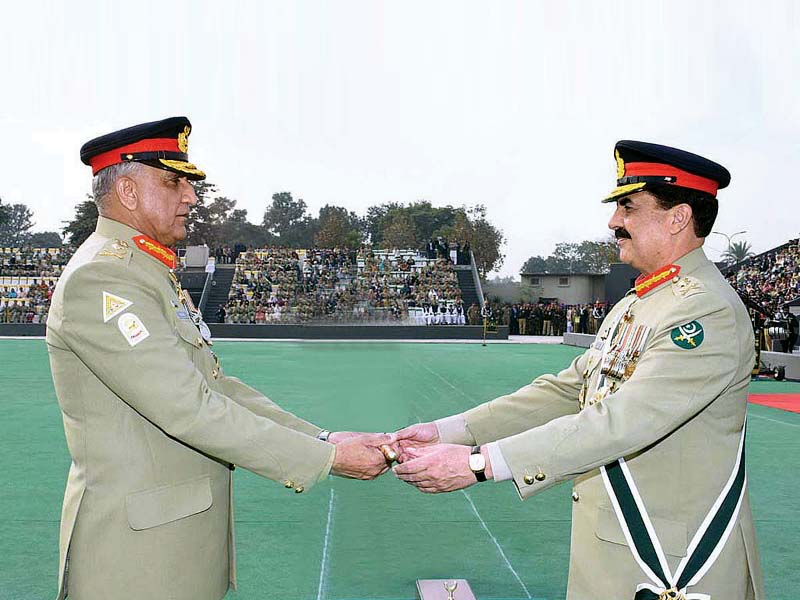 gen raheel hands over the baton of command to gen qamar at a formal ceremony at ghq photo app