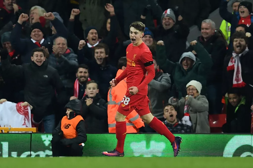 ben woodburn celebrates scoring liverpool 039 s second goal at anfield on november 29 2016 photo afp ben woodburn celebrates scoring liverpool 039 s second goal at anfield on november 29 2016 photo afp