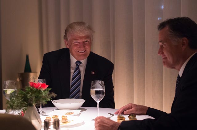 us president elect donald trump l dines with mitt romny r at jean georges restaurant at trump international hotel and tower tuesday november 29 2016 in new york photo afp