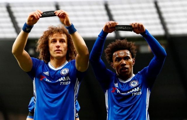 chelsea 039 s willian celebrates scoring their second goal against manchester city on december 2 2016 with david luiz as they hold armbands in respect for the victims of the colombia plane crash containing the chapecoense players photo reuters chelsea 039 s willian celebrates scoring their second goal against manchester city on december 2 2016 with david luiz as they hold armbands in respect for the victims of the colombia plane crash containing the chapecoense players photo reuters