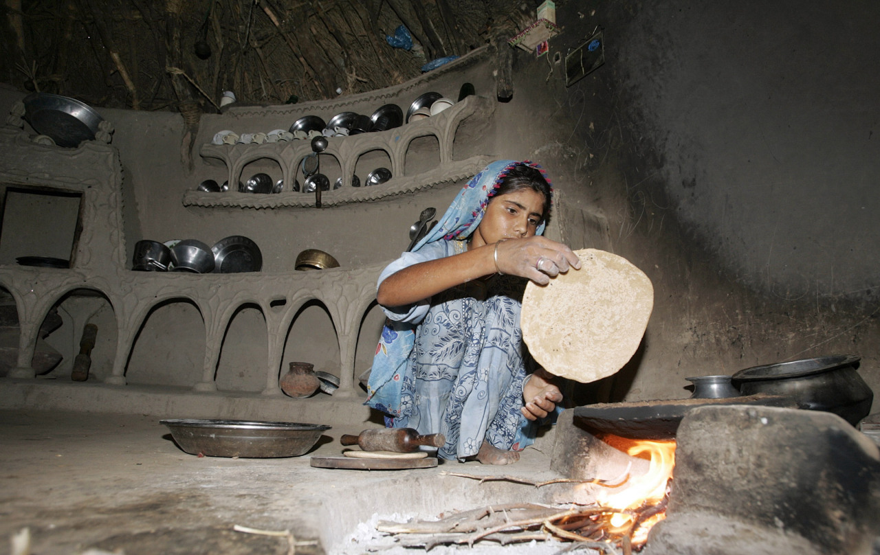a villager prepares roti bread in her mud house in the village bhattian jivery at tharparkar june 25 2008 soaring food prices and shortages of staples mean about 77 million people of pakistan 039 s 160 million population are food insecure a 28 percent increase over the past year according to u n world food programme wfp estimates the term food insecure means people are unable to get sufficient nutritious food to meet dietary needs picture taken june 25 2008 to match feature pakistan hunger reuters athar hussain pakistan   rtx7tsp