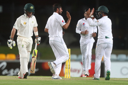 james peirson of australia xi is dismissed by mohammad amir of pakistan during the tour match between cricket australia xi and pakistan at cazaly 039 s stadium on december 8 2016 in cairns australia photo courtesy cricket australia