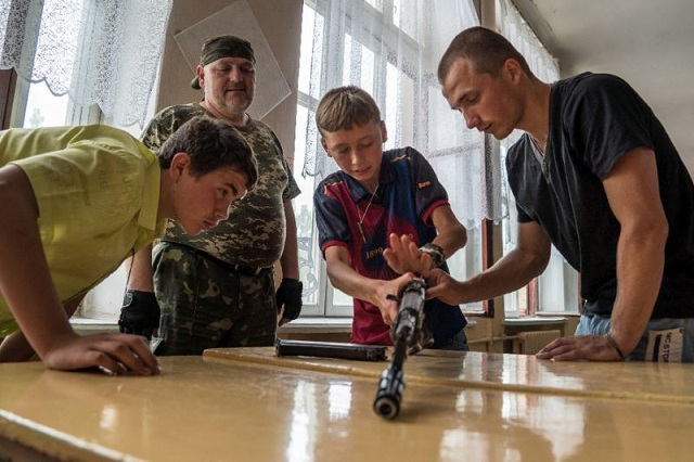 the drills in the town of marinka are held every month since the conflict broke out with pro russian insurgents photo afp