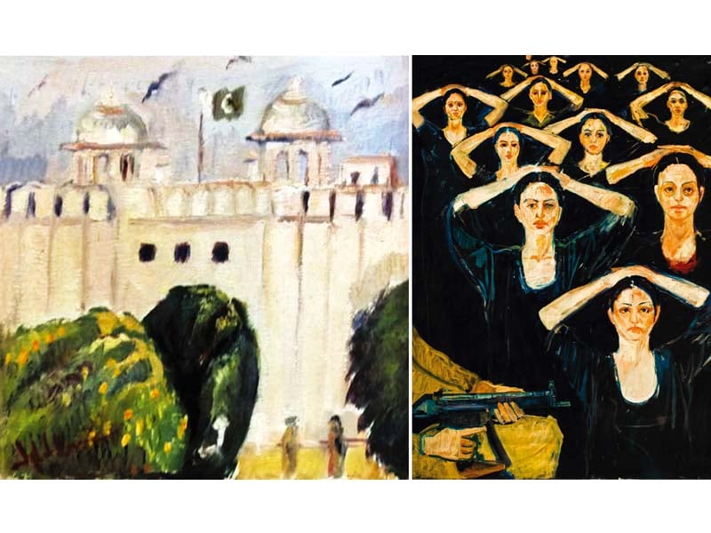 the women in iqbal hussain s paintings are either posed hugging each other sitting cross legged reclined on a bed or being beaten by other women photos courtesy clifton art gallery