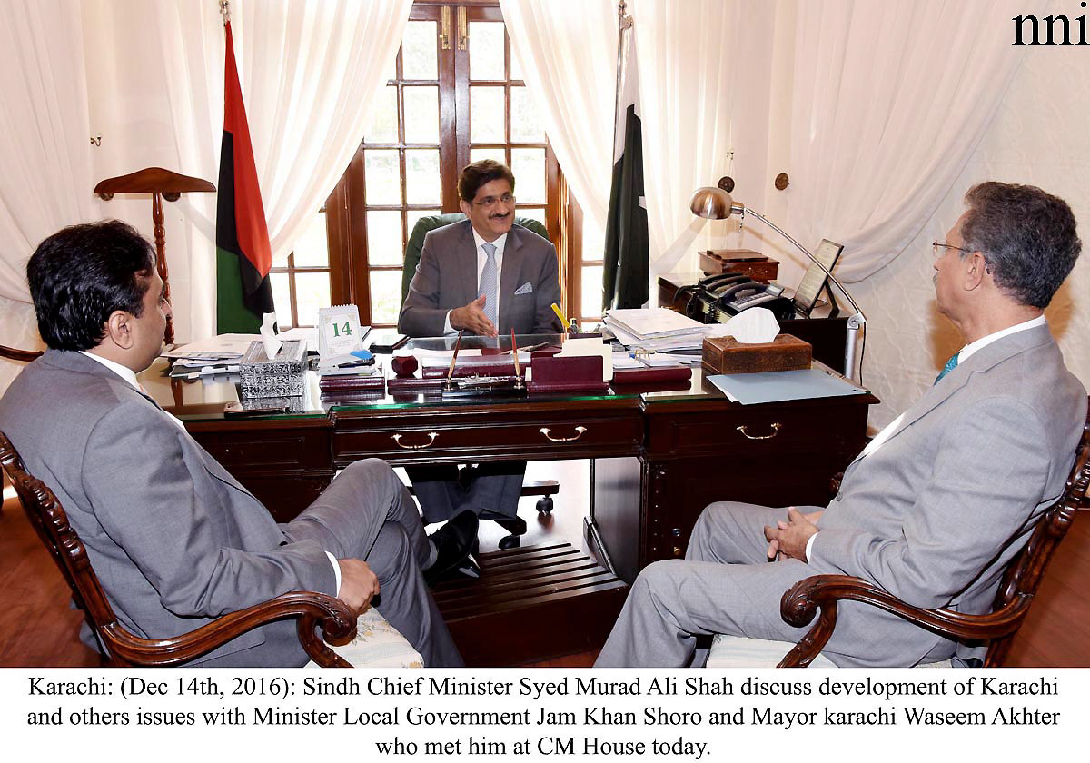 cm murad ali shah discuss development of karachi with jam khan shoro and waseem akhtar photo nni